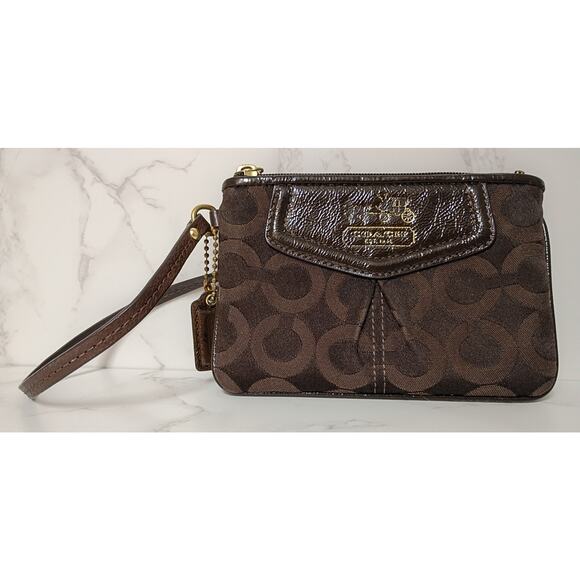 Coach Handbags - COACH Vintage Madison Op Art Brown Signature Wristlet - EUC